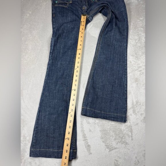 Vintage Y2K Free People Low Rise Zip Fly Flare Dark Blue Wash Blue Jeans Size 25 - Picture 9 of 15